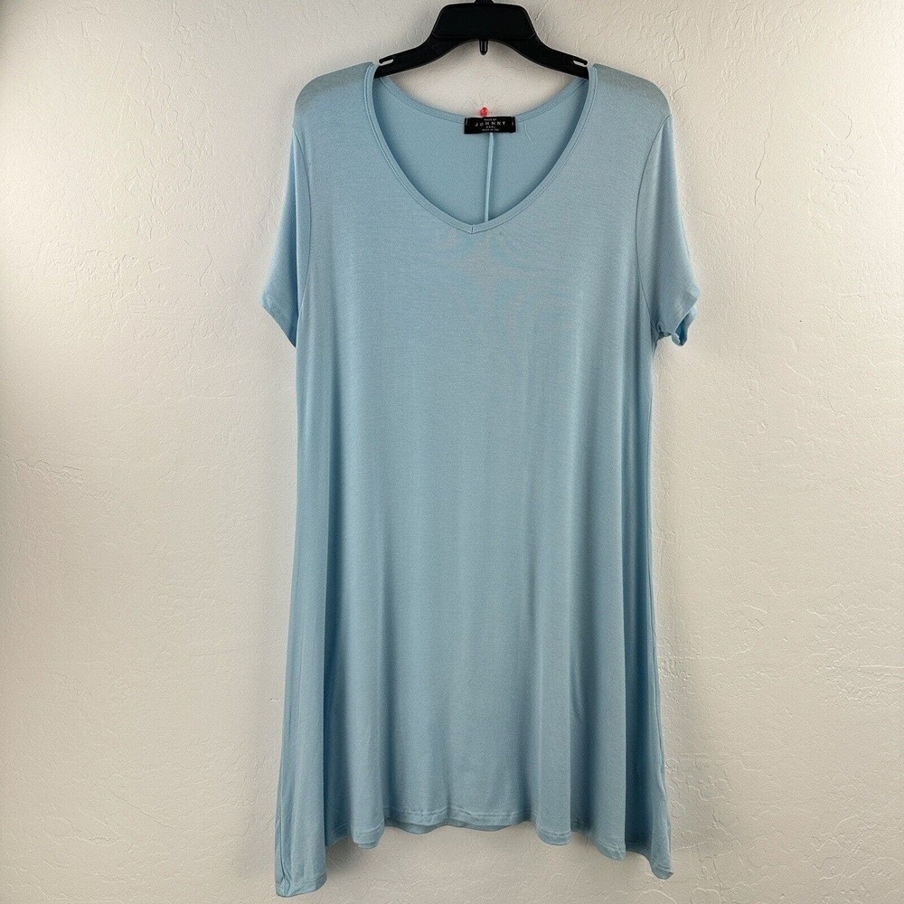 Made By Johnny‎ Baby Blue Tunic Dress Shift V Neck Womens 3XL casual Stretchy